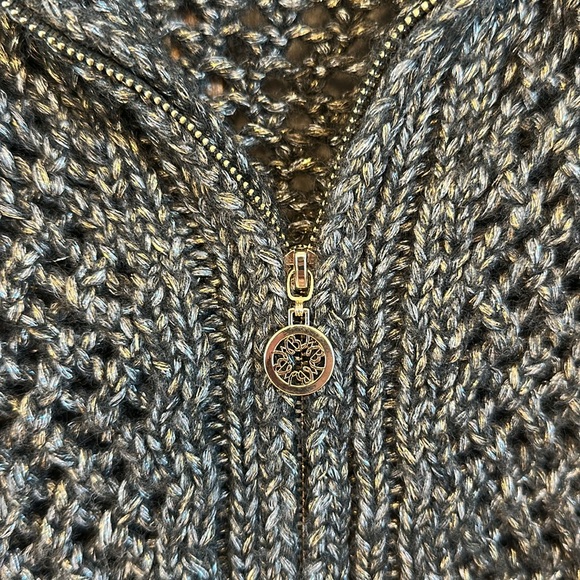 🌟White House Black Market Open Stitch Zip-Up Metallic Cardigan - Picture 7 of 13